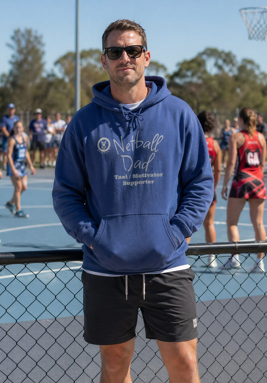 Gazelle V 'Netball Dad Taxi Motivator Supporter' Netball Hoodie