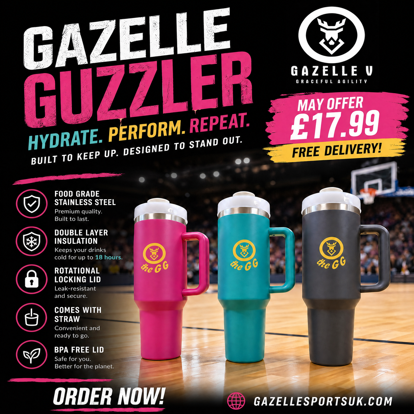 'GG Guzzling Gazelle' Stainless Steel 1.1 litre Sport Cup