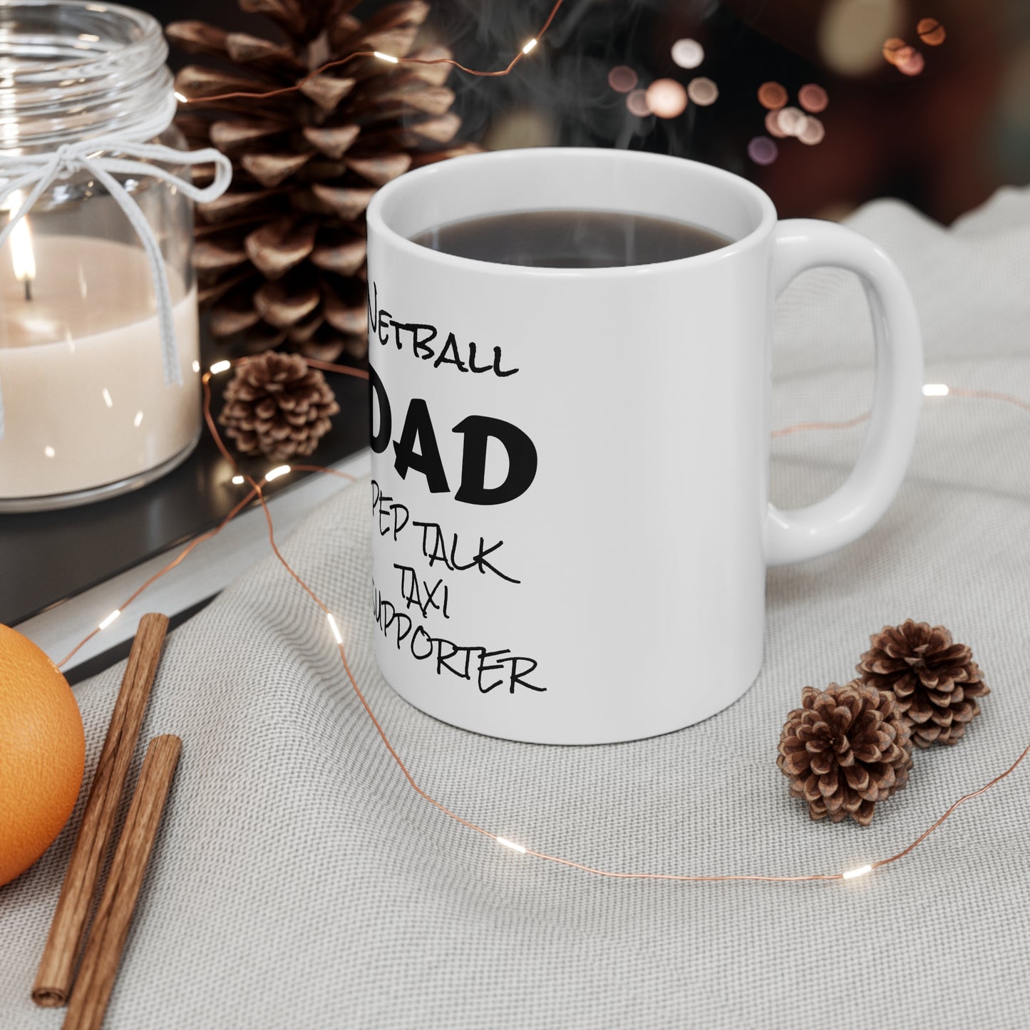 Gazelle 'Netball DAD - Pep Talk, Taxi, Supporter' coffee mug