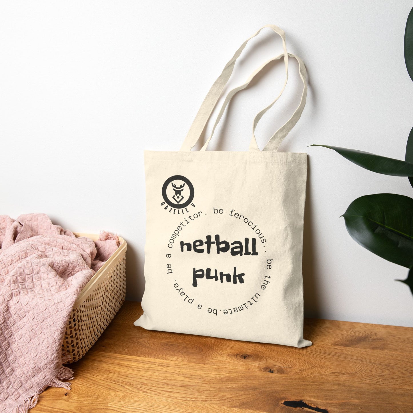 Gazelle Cotton Canvas Tote Bag 'Netball Punk'