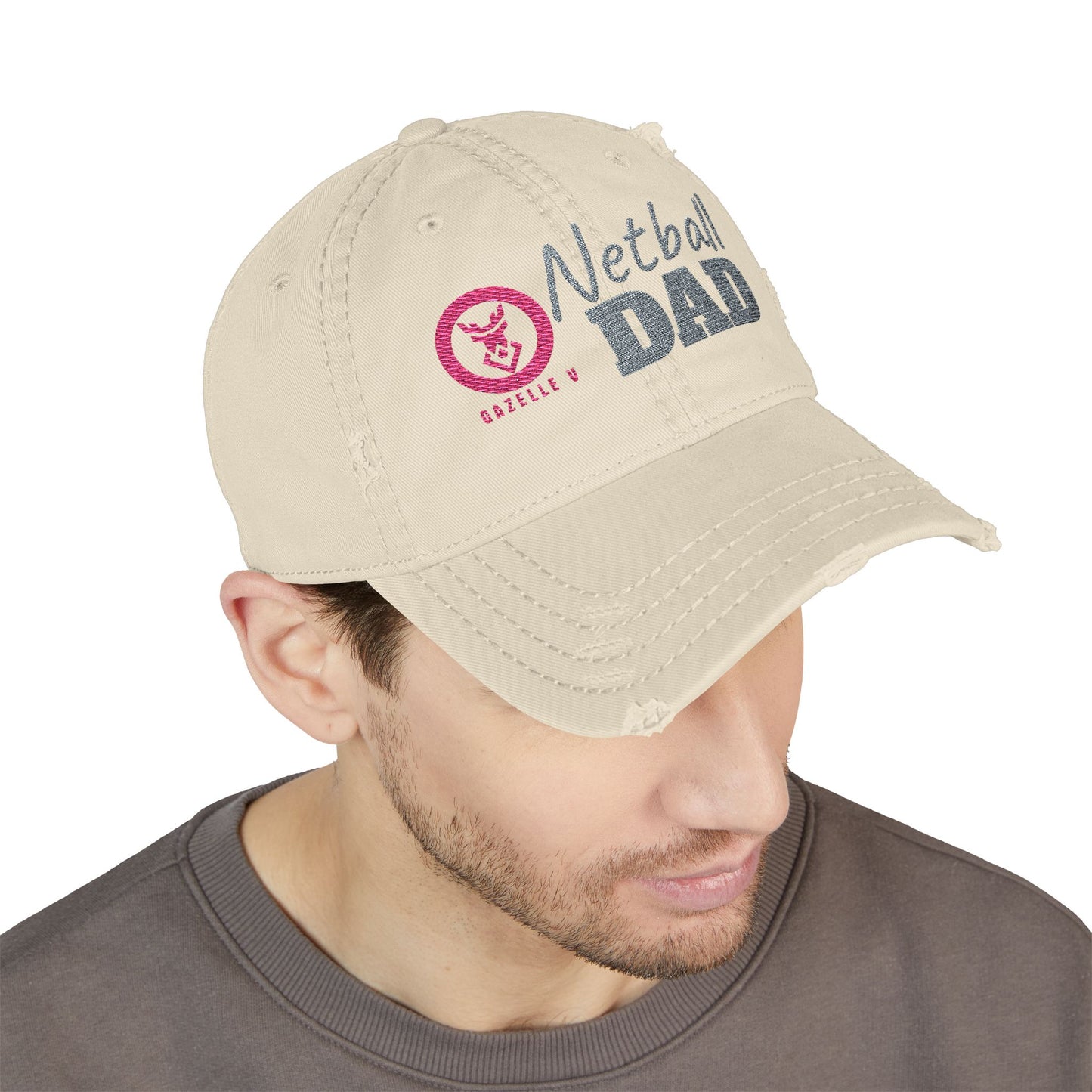 Gazelle 'Netball Dad' Embroidered Distressed Baseball Cap