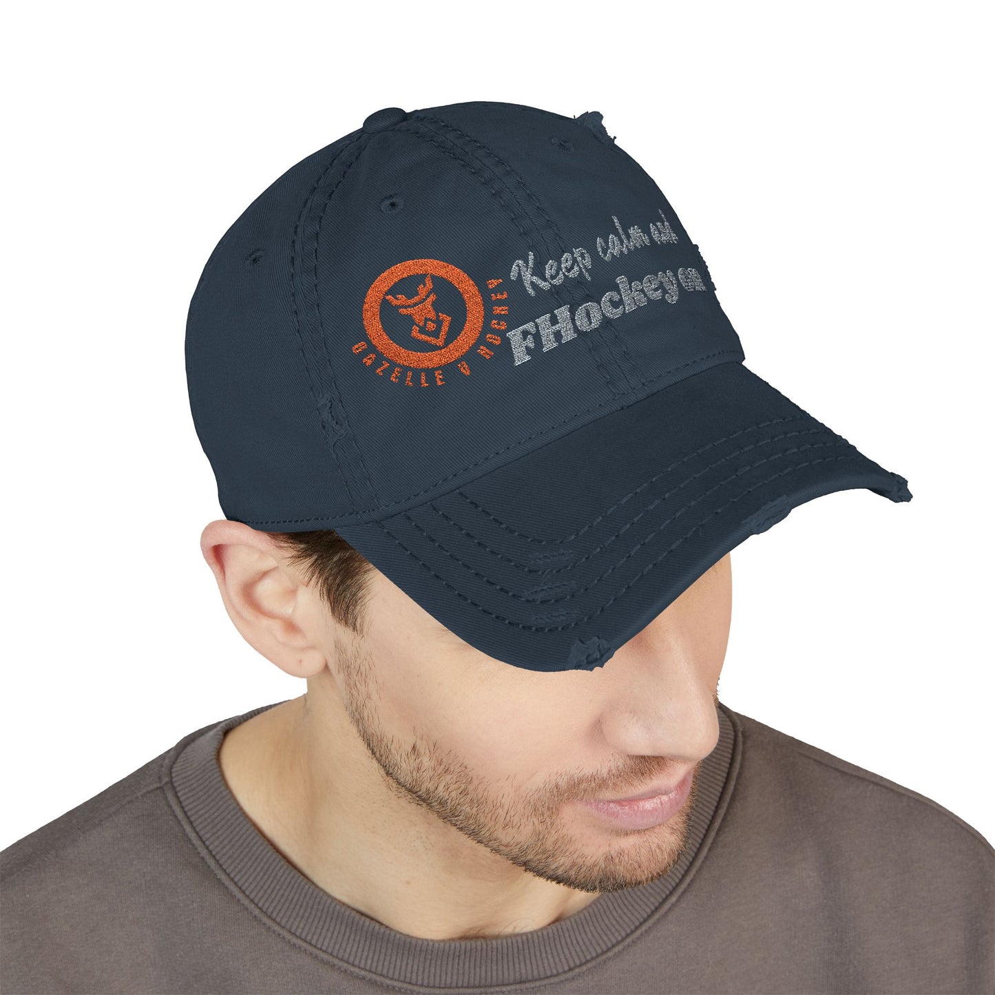 Gazelle V Hockey "Keep Calm and FHockey on" Distressed Embroidered Cap