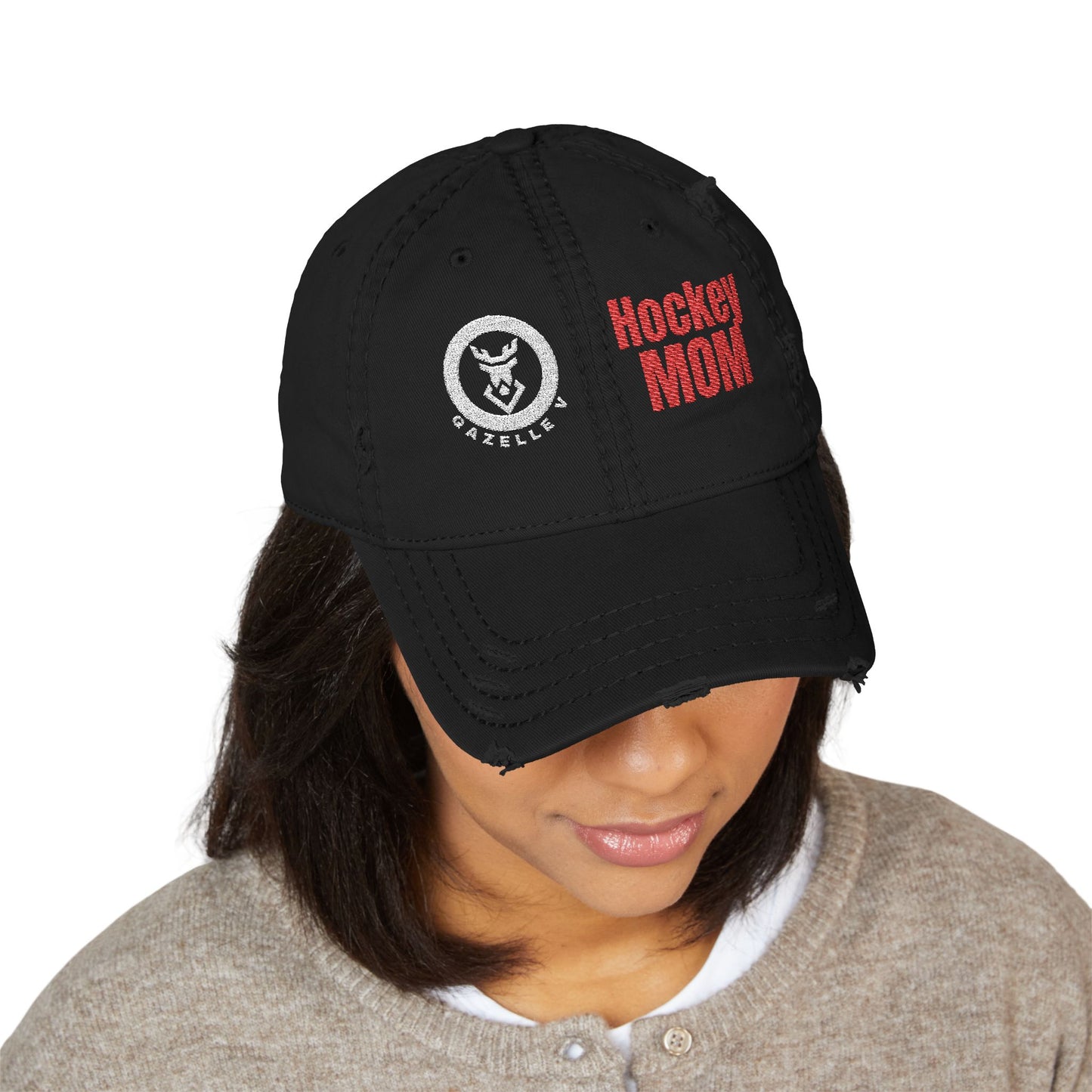 Hockey Mom Hat Premium Distressed Embroidered Cap