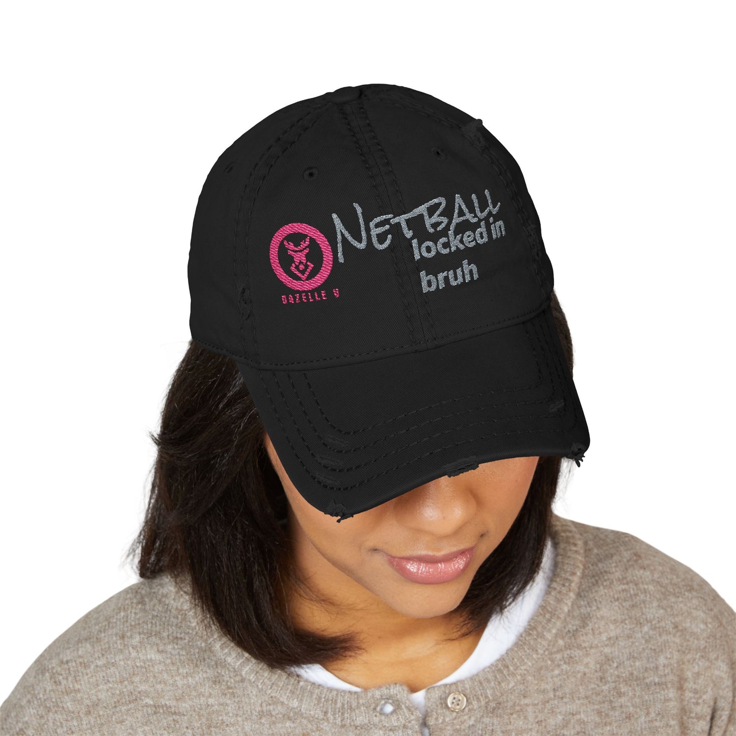 Gazelle 'Netball locked in bruh' Embroidered Distressed Baseball Cap