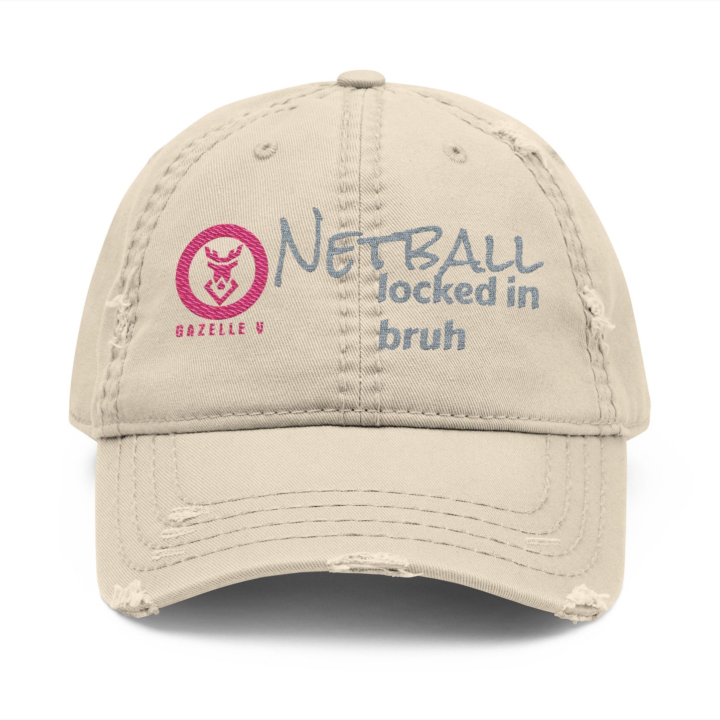 Gazelle 'Netball locked in bruh' Embroidered Distressed Baseball Cap
