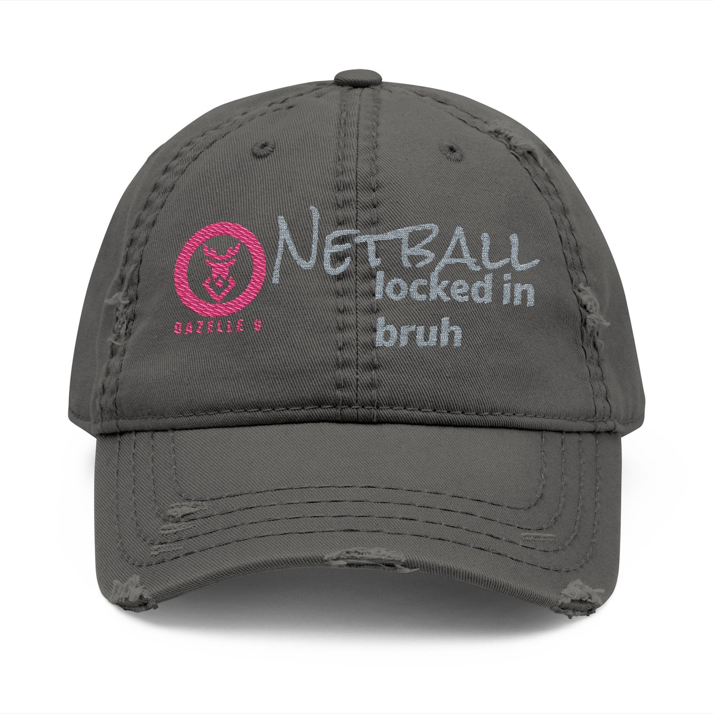 Gazelle 'Netball locked in bruh' Embroidered Distressed Baseball Cap