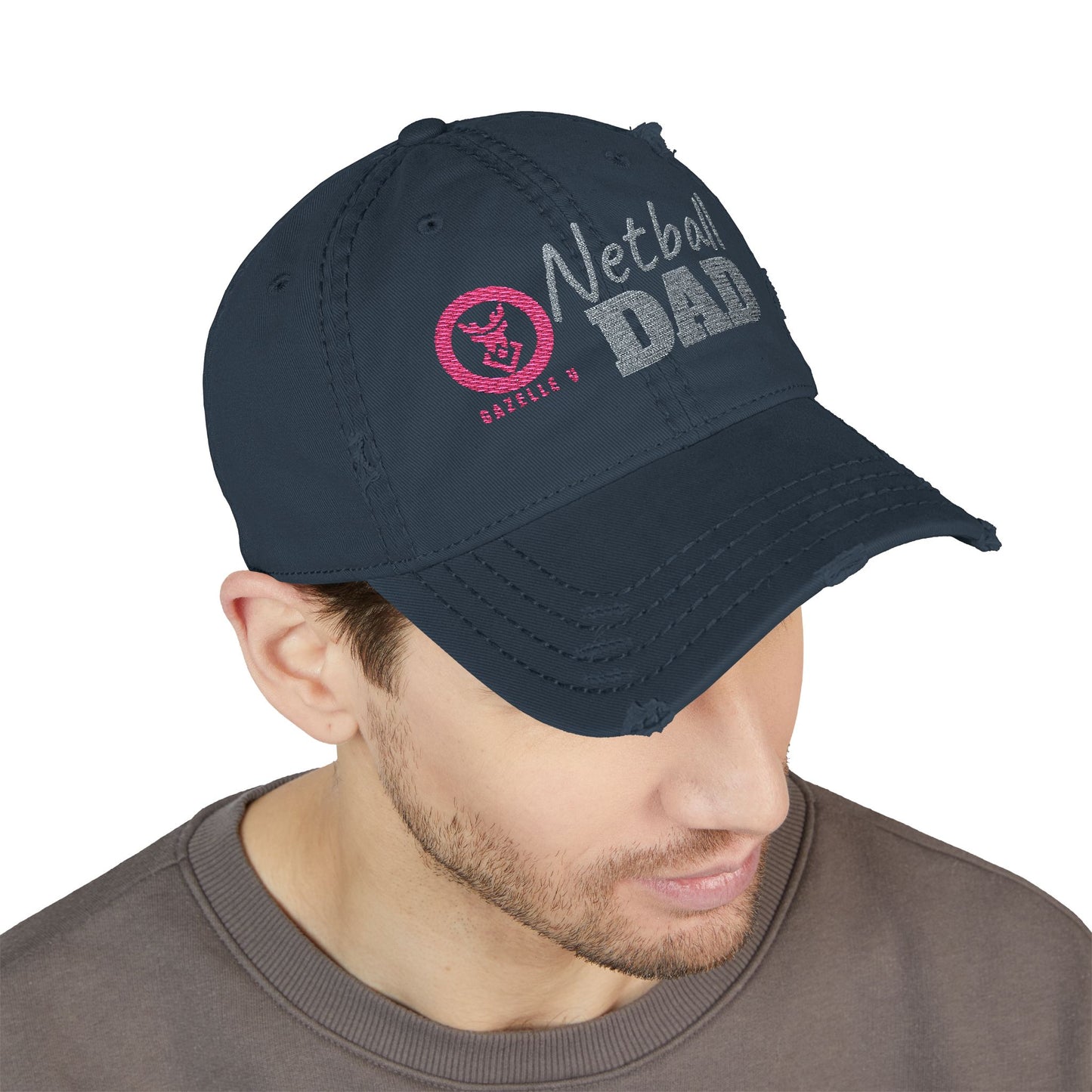 Gazelle 'Netball Dad' Embroidered Distressed Baseball Cap