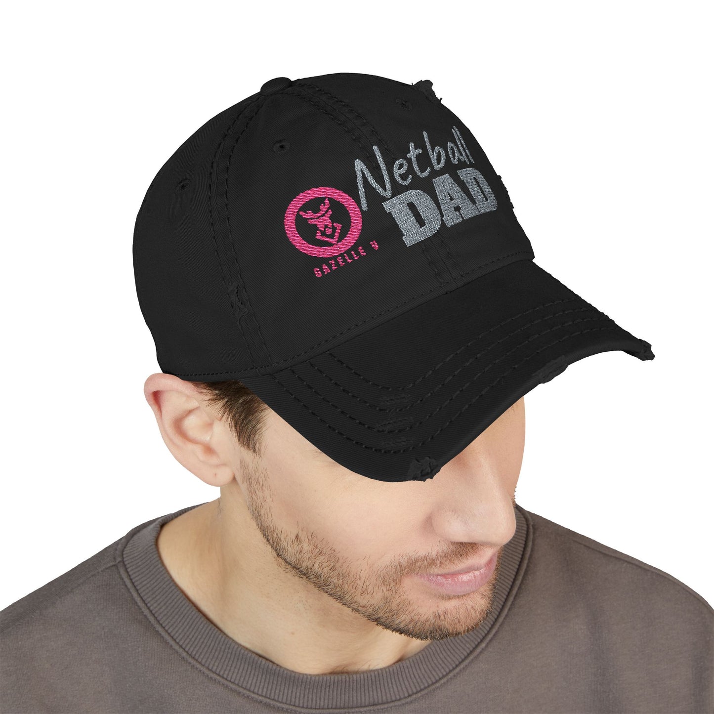 Gazelle 'Netball Dad' Embroidered Distressed Baseball Cap
