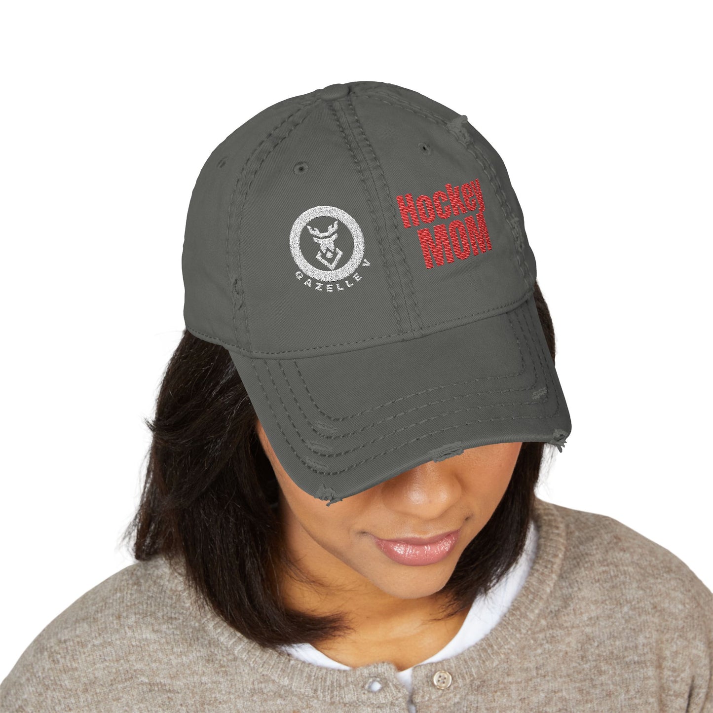Hockey Mom Hat Premium Distressed Embroidered Cap