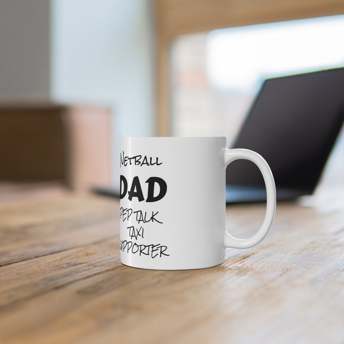 Gazelle 'Netball DAD - Pep Talk, Taxi, Supporter' coffee mug