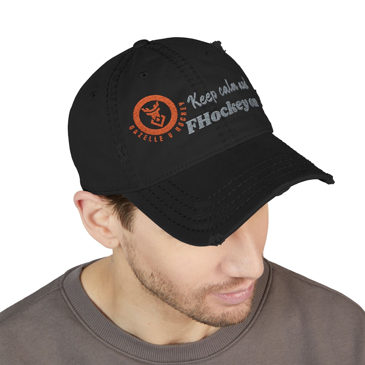 Gazelle V Hockey "Keep Calm and FHockey on" Distressed Embroidered Cap