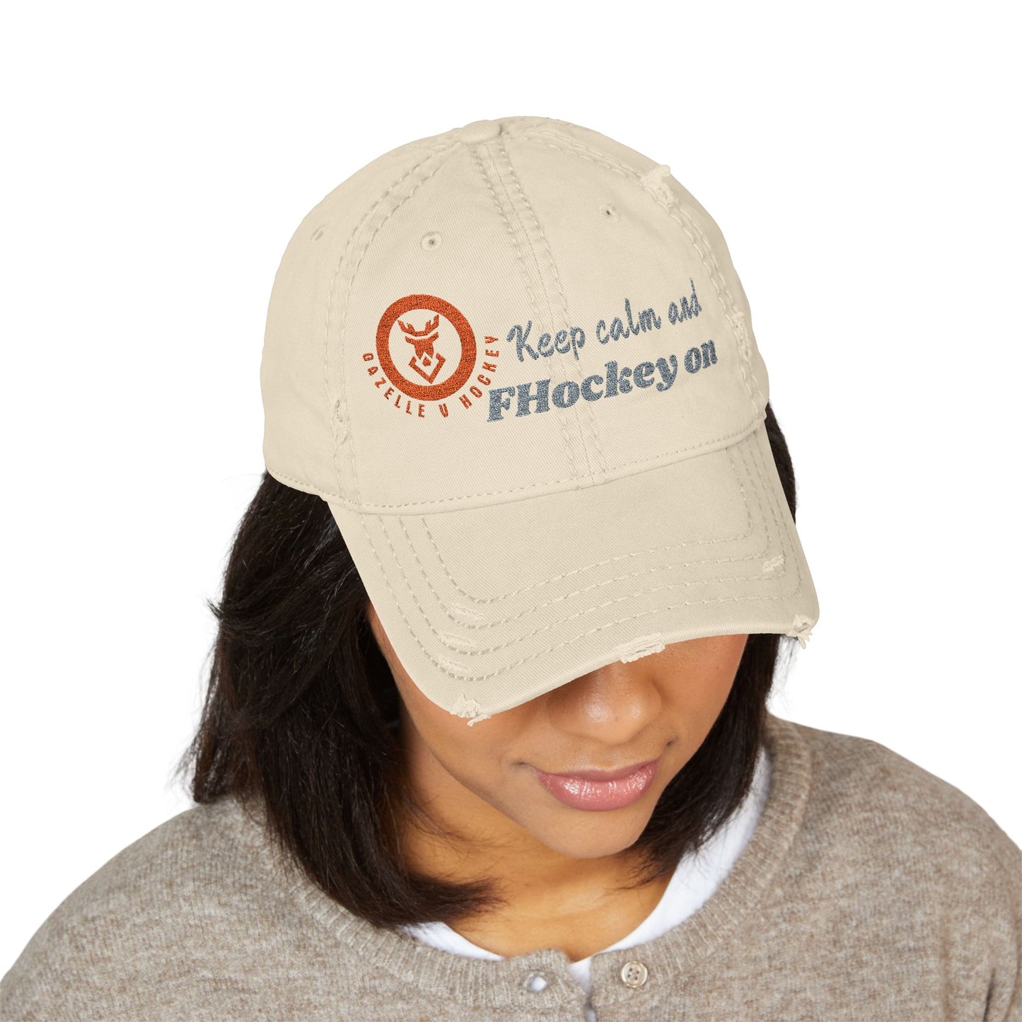 Gazelle V Hockey "Keep Calm and FHockey on" Distressed Embroidered Cap