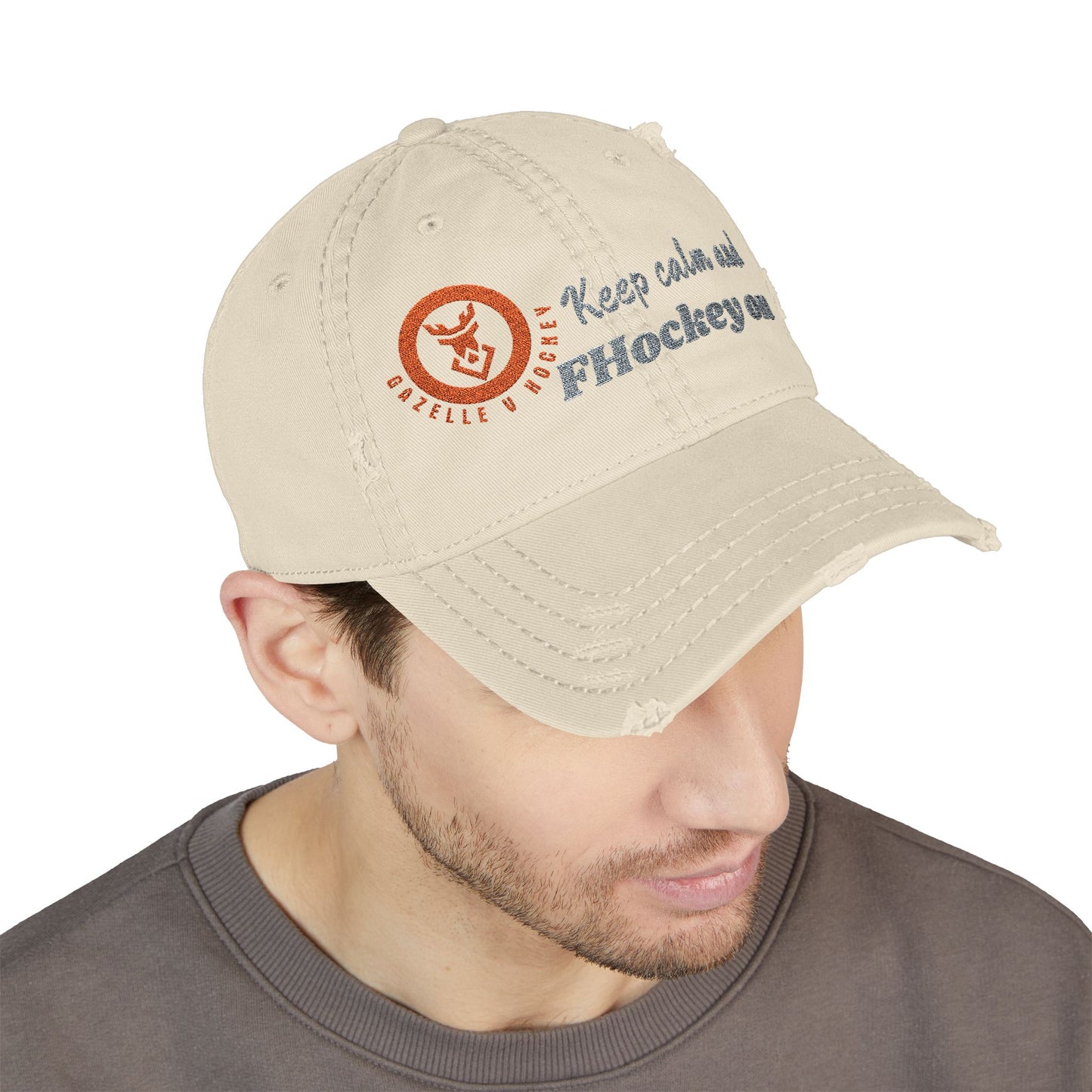 Gazelle V Hockey "Keep Calm and FHockey on" Distressed Embroidered Cap