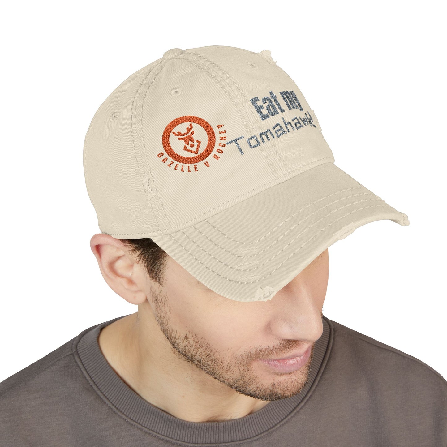 Gazelle V Hockey "Eat My Tomahawk!" Distressed Embroidered Cap
