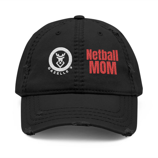 Netball Mom Hat Premium Distressed Embroidered Cap