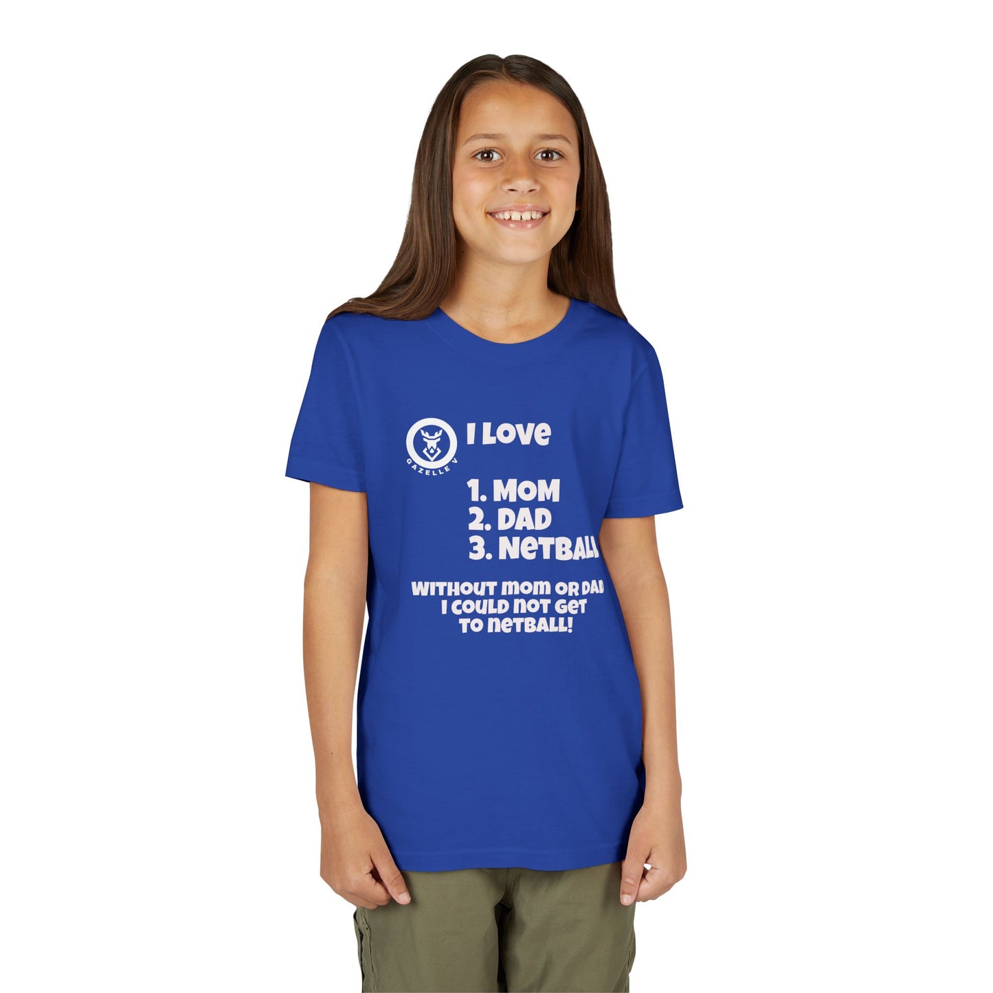 Gazelle V "I love 1. mom 2. dad 3. netball" t-shirt - FREE DELIVERY