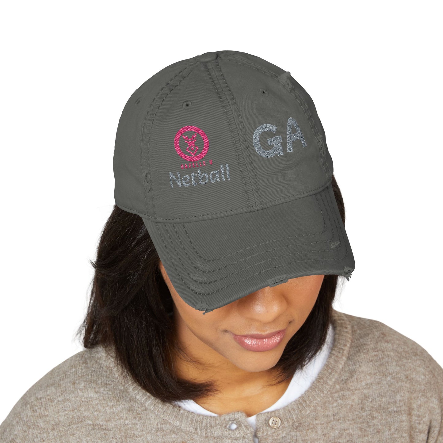 Gazelle 'Netball GA' Embroidered Distressed Baseball Cap