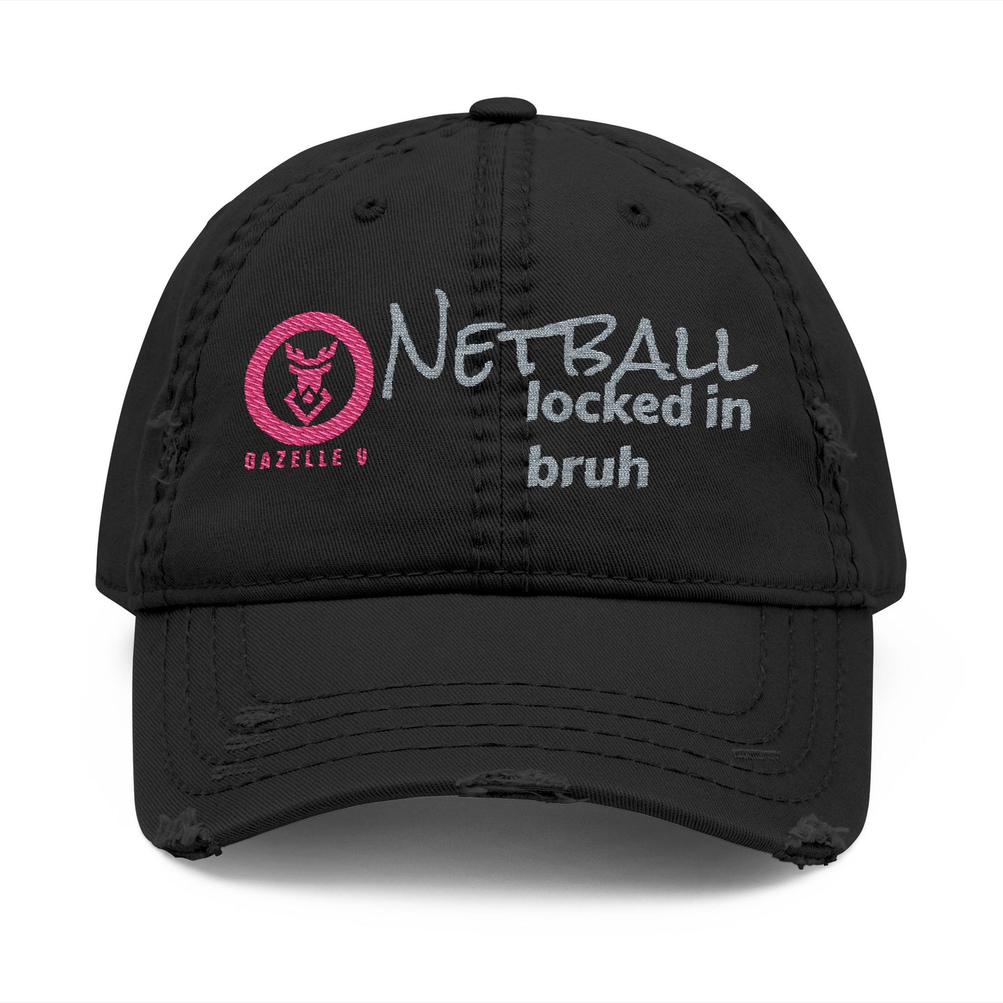 Gazelle 'Netball locked in bruh' Embroidered Distressed Baseball Cap