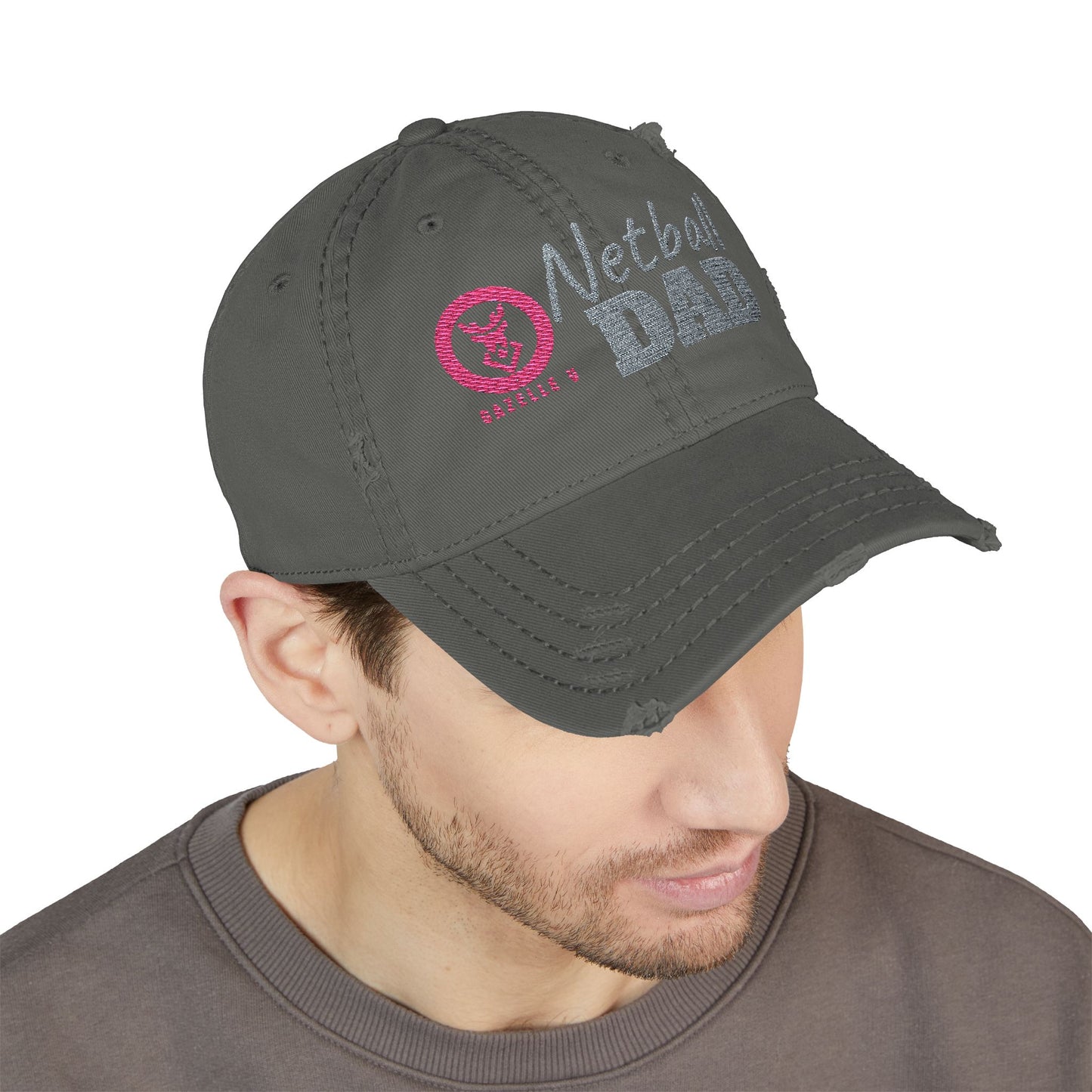 Gazelle 'Netball Dad' Embroidered Distressed Baseball Cap