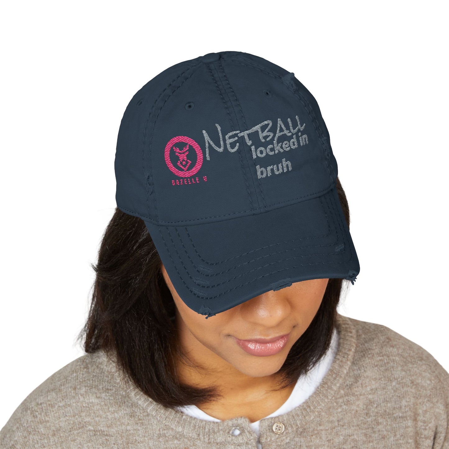 Gazelle 'Netball locked in bruh' Embroidered Distressed Baseball Cap