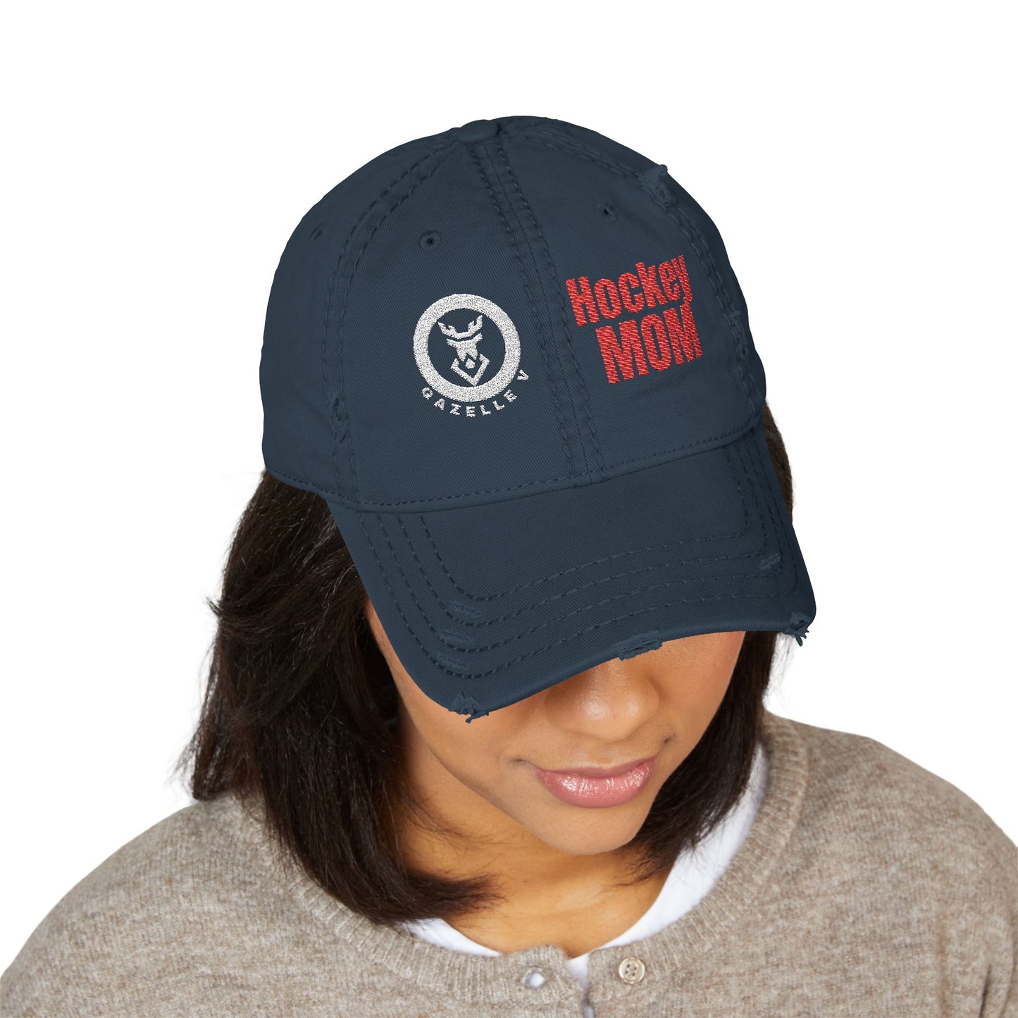 Hockey Mom Hat Premium Distressed Embroidered Cap