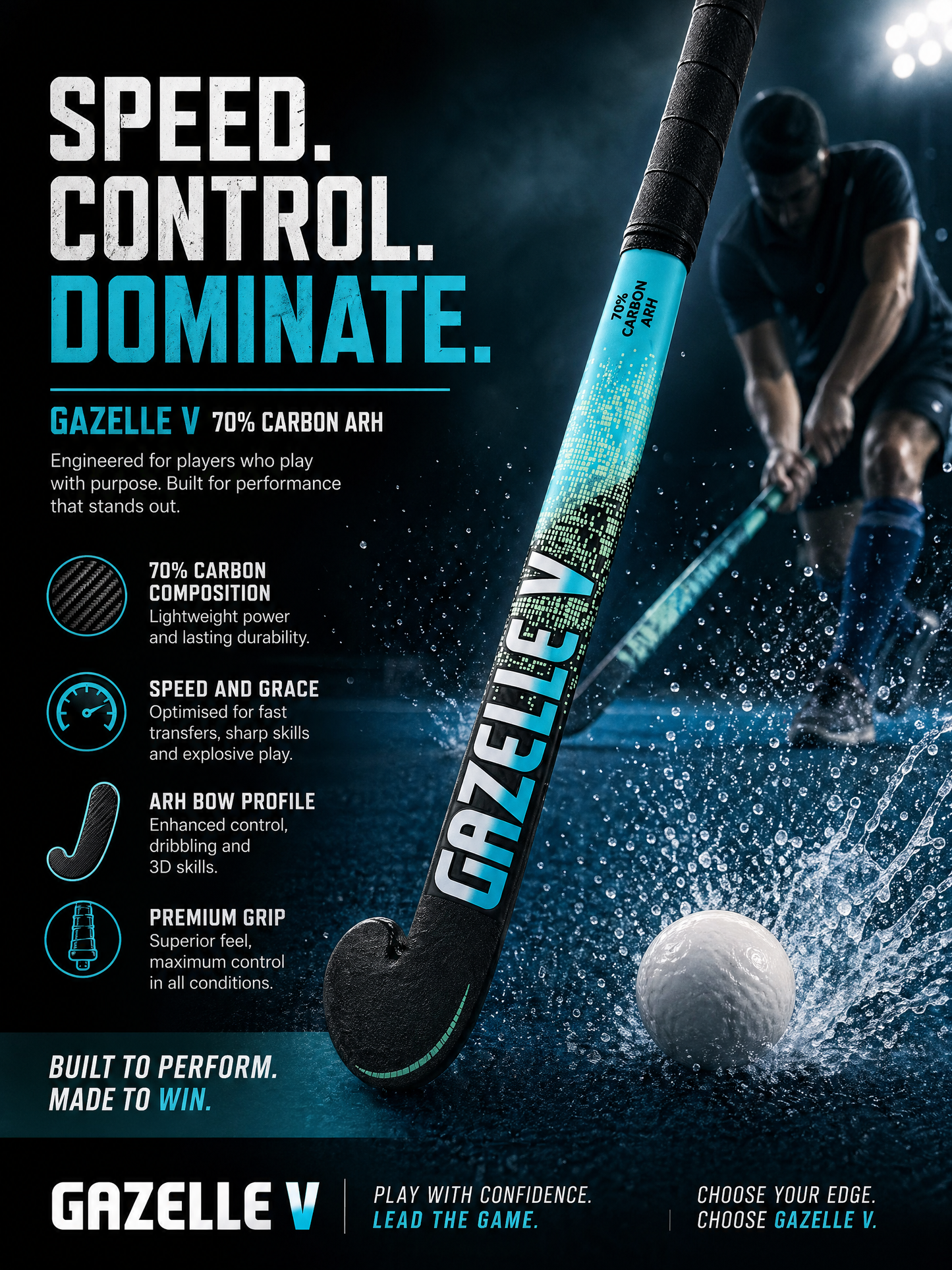 Gazelle V Hockey Stick 70% Carbon. Hand Made