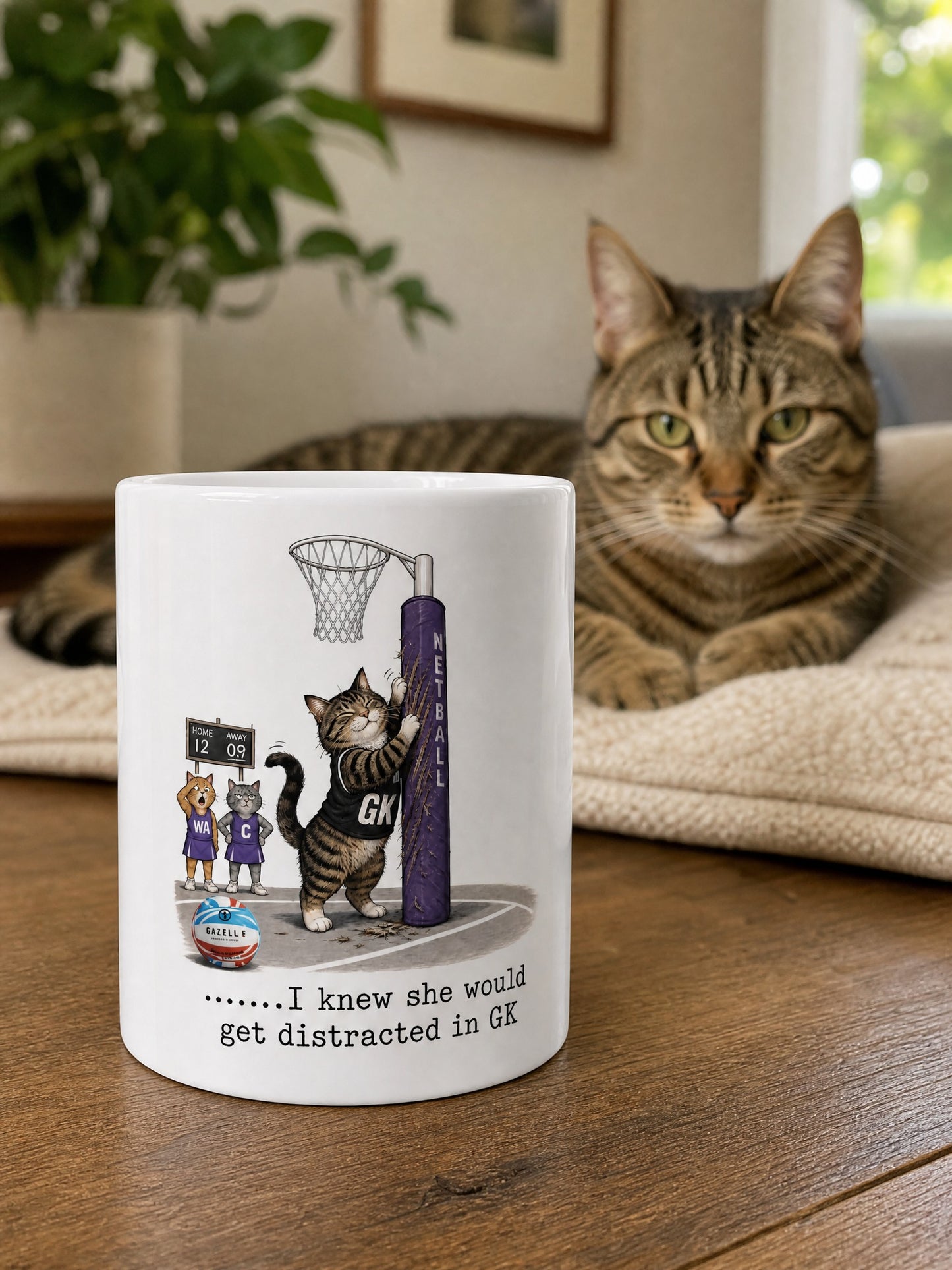 Netball Cat Goalkeeper Mug — "I knew she would get distracted in GK"