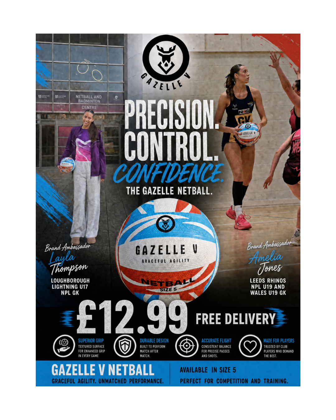 Gazelle V Embossed Grip Netball - £12.99