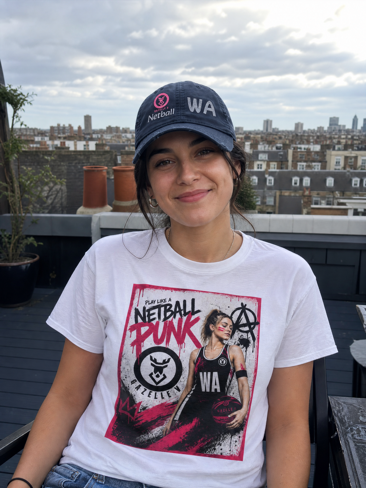 Gazelle 'Netball WA' Embroidered Distressed Baseball Cap