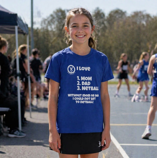 Gazelle V "I love 1. mom 2. dad 3. netball" t-shirt - FREE DELIVERY