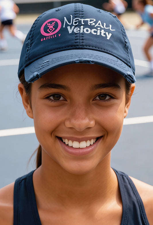 Gazelle 'Netball Velocity' Embroidered Distressed Baseball Cap