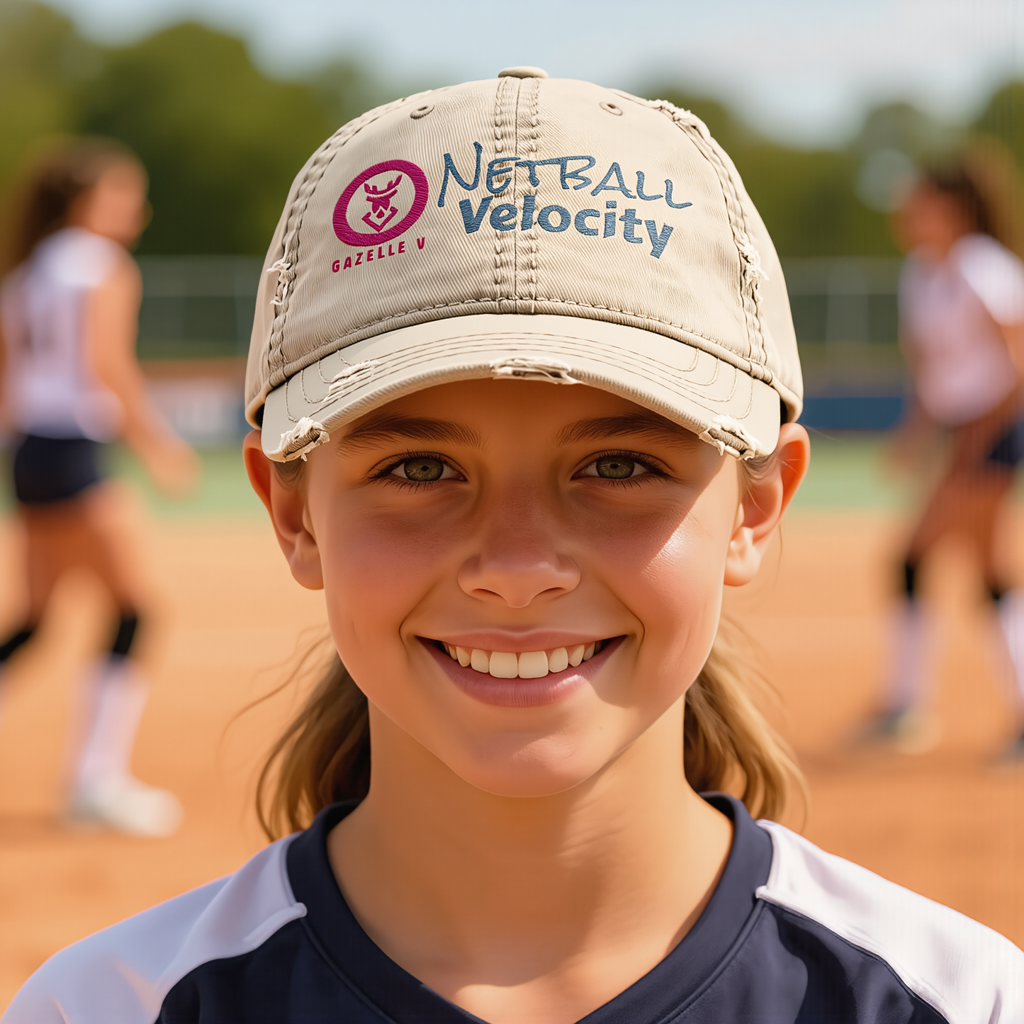 Gazelle 'Netball Velocity' Embroidered Distressed Baseball Cap